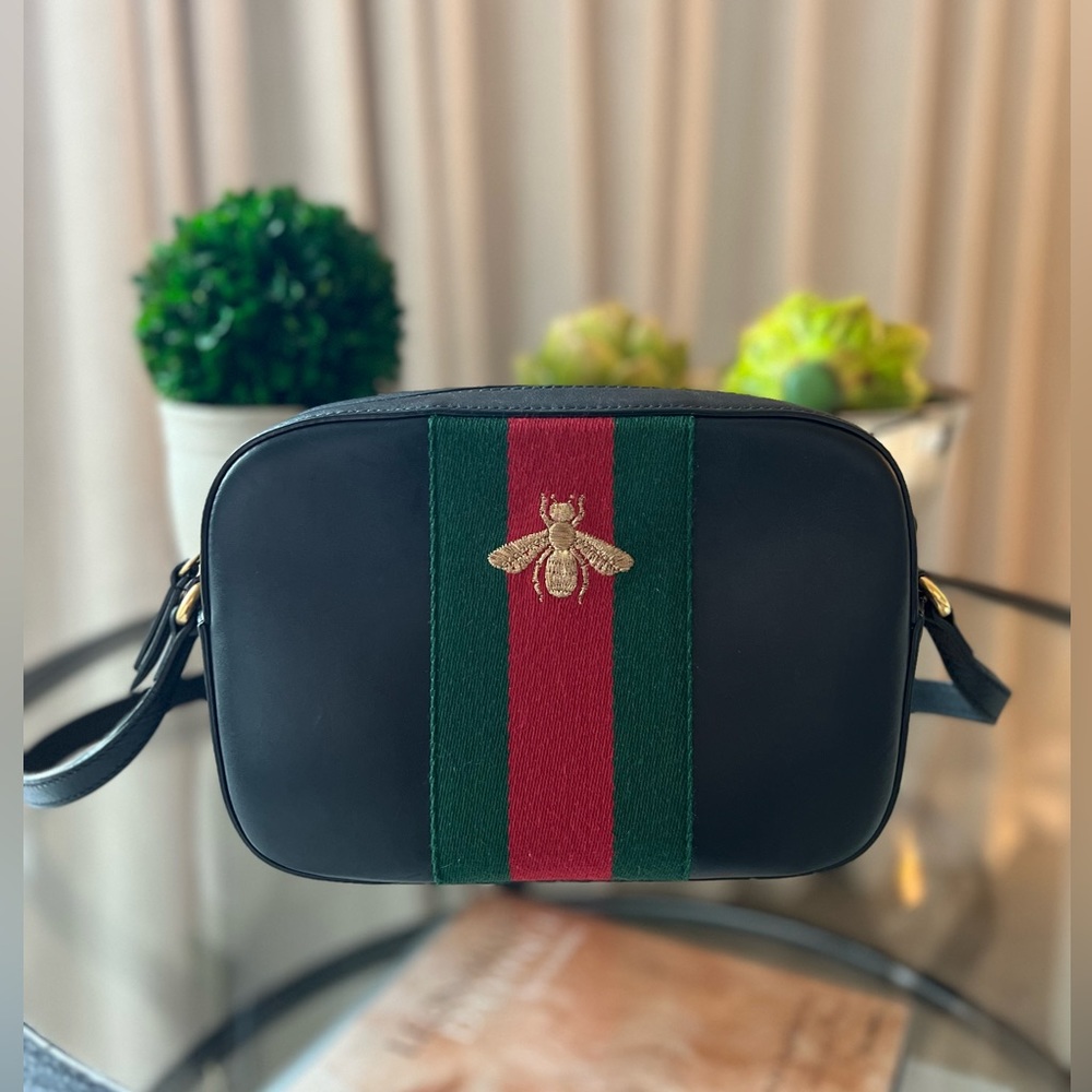 Gucci Web Bee Crossbody Shoulder Bag. Black. Used condition.